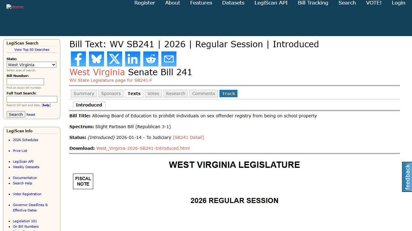 Bill Text: WV SB241 2026 Regular Session Introduced LegiScan