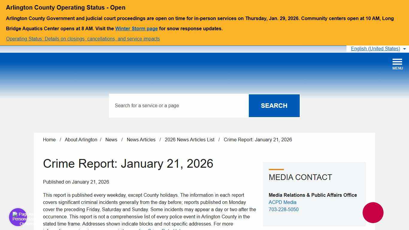 Crime Report: January 21, 2026 – Official Website of Arlington County Virginia Government