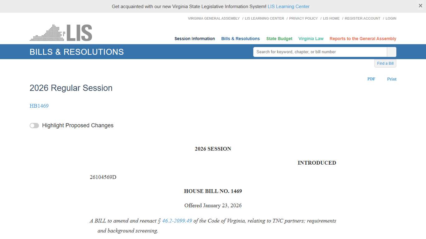HB1469 - 2026 Regular Session LIS