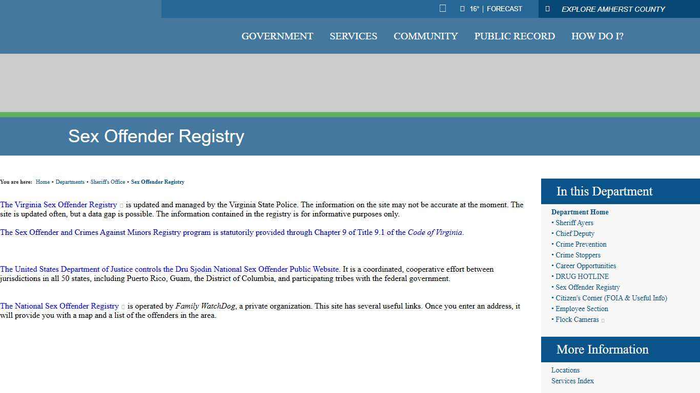 Sex Offender Registry / Amherst County, Virginia